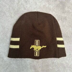 Ford Mustang Logo Embroidery Beanie Brown Cream Y2K American Muscle